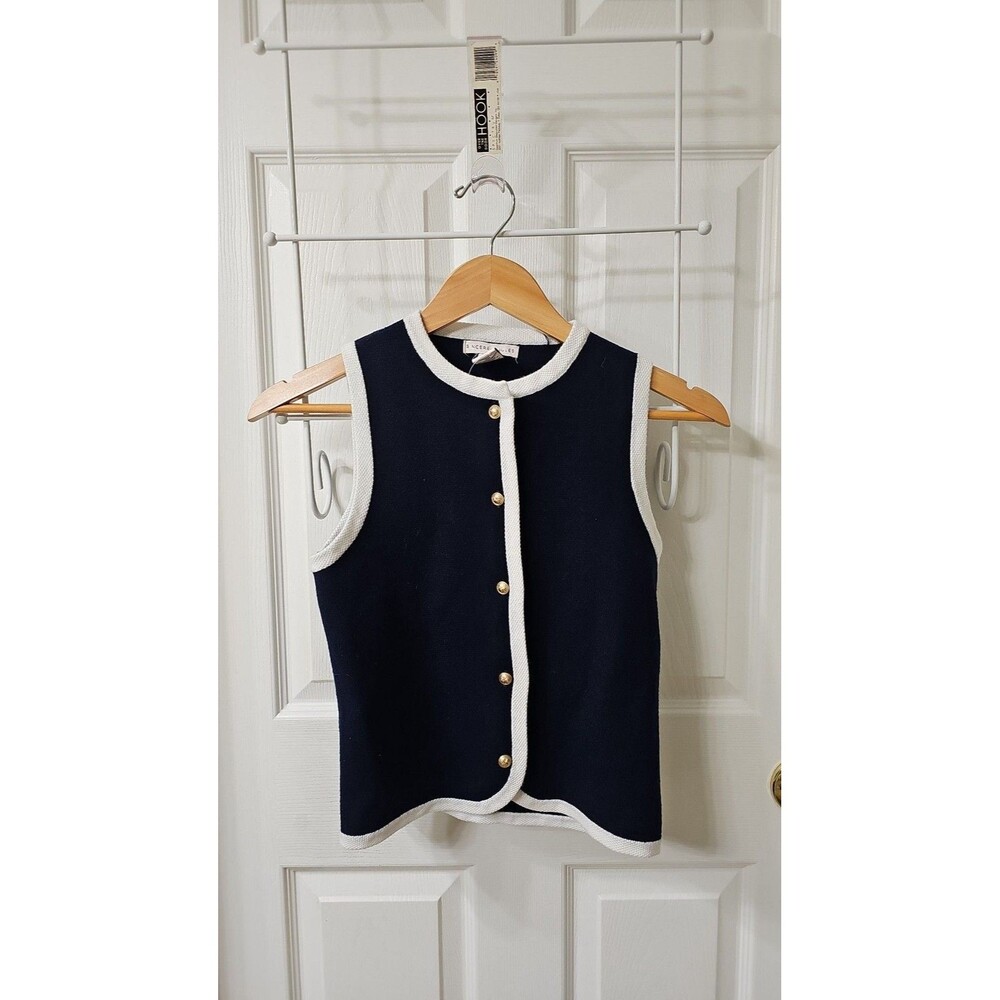 Sincerely Jules Navy Blue  Contrast Knit Sweater Vest with Gold Buttons Size XS